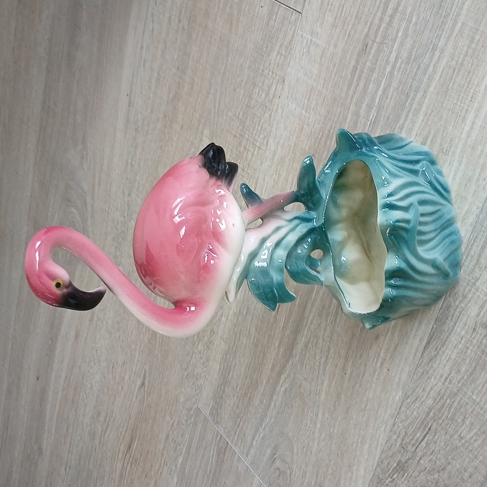 Vintage MCM pink flamingo planter tropical old Florida